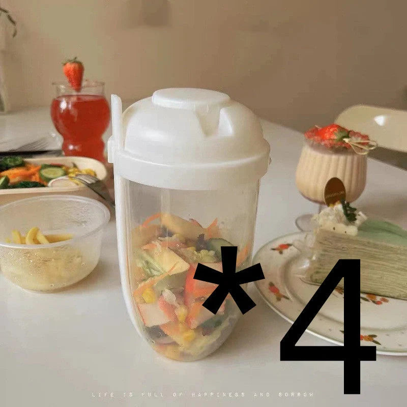 Modern minimalist salad cup with fork and cover, 1000ml capacity, available in four colors