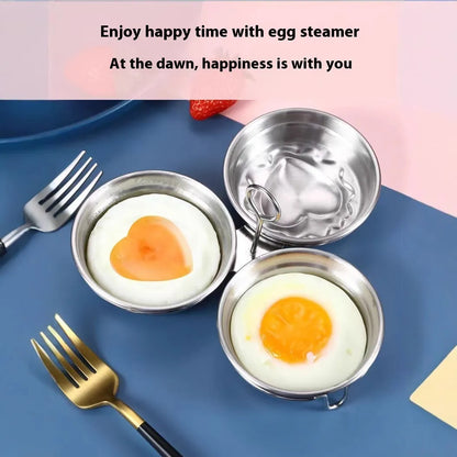 Heart-shaped stainless steel egg steamer with compact 15cm dimensions and 1.5-litre cooking capacity