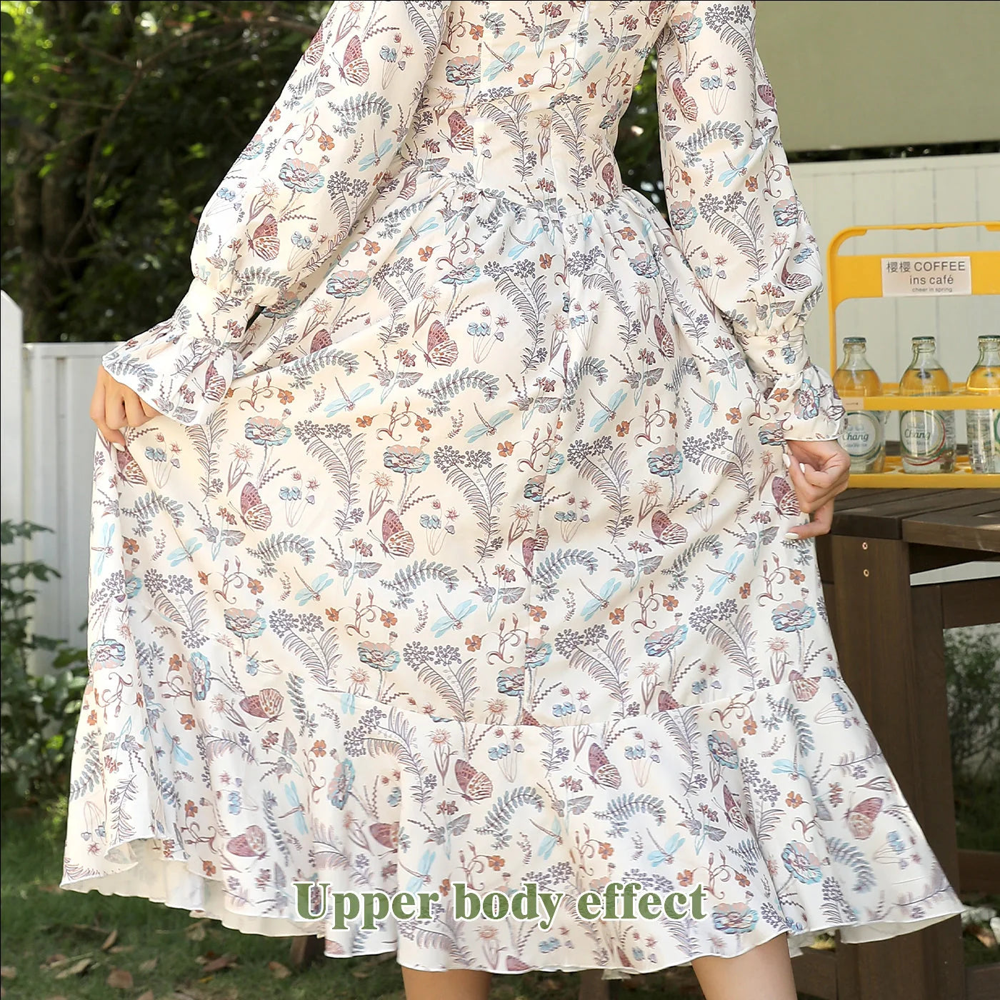 Women's Floral Square Neck Long Sleeve Dress for elegant and comfortable wear