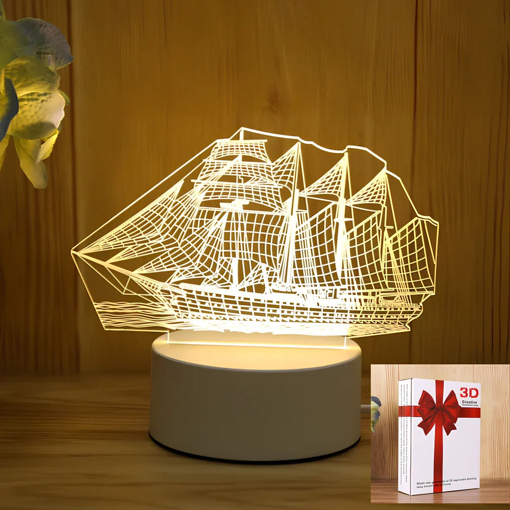 USB-powered night light with acrylic shade showing cartoon design options including unicorn and teddy bear