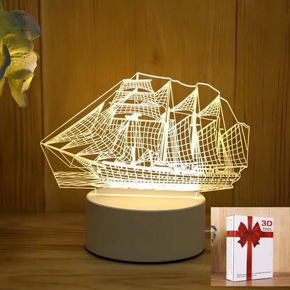 USB-powered night light with acrylic shade showing cartoon design options including unicorn and teddy bear