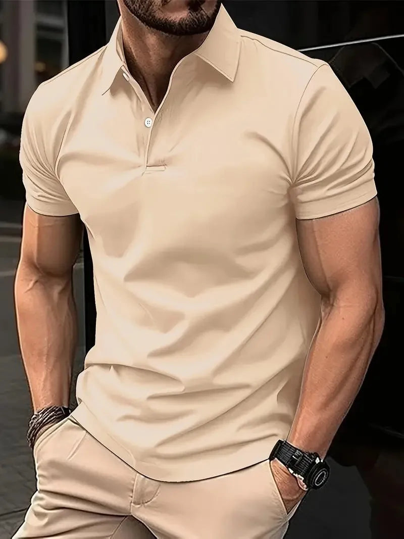 High Sense slim-fit short sleeve shirt in solid colour with button front, available in multiple sizes and hues