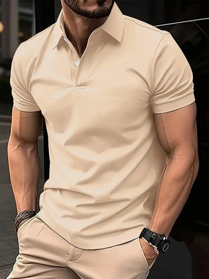 High Sense slim-fit short sleeve shirt in solid colour with button front, available in multiple sizes and hues