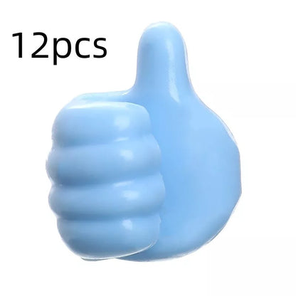 Silicone thumb wall hooks in various colors for organizing kitchen and bathroom items