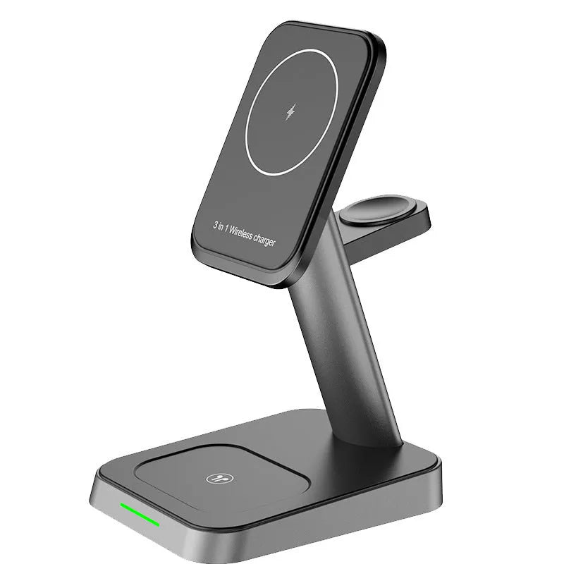 Three-in-One 15W Wireless Charging Station with 10,000mAh Power Bank: Fast Charging for Phone, Watch, and Earbuds in a 15cm Cube