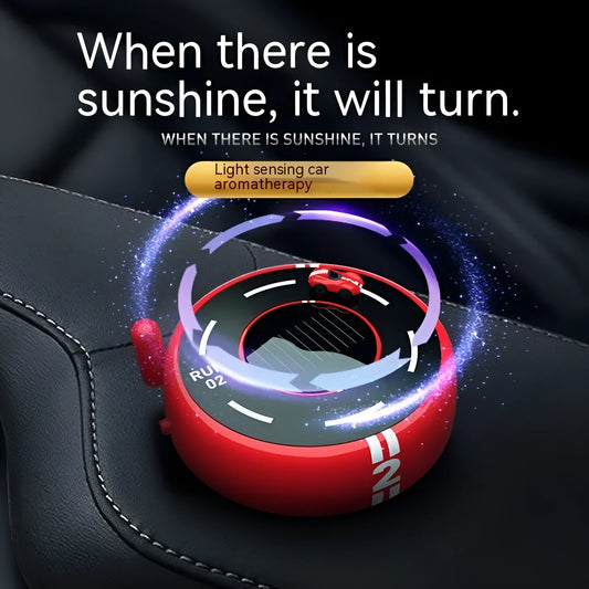 Round car-shaped solar aromatherapy decoration in black colour with USB charging cable