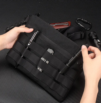 Black Oxford cloth portable outdoor kit showing compact 18cm size and durable construction