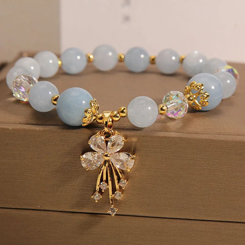 Unisex crystal normcore style bracelet in Aquamarine Butterfly or Pink Crystal Butterfly colour.