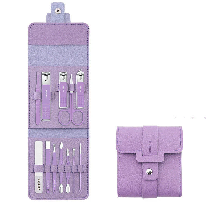 Premium 16-piece manicure set with sleek leather case, including nail clippers, scissors, tweezers, and other grooming tools