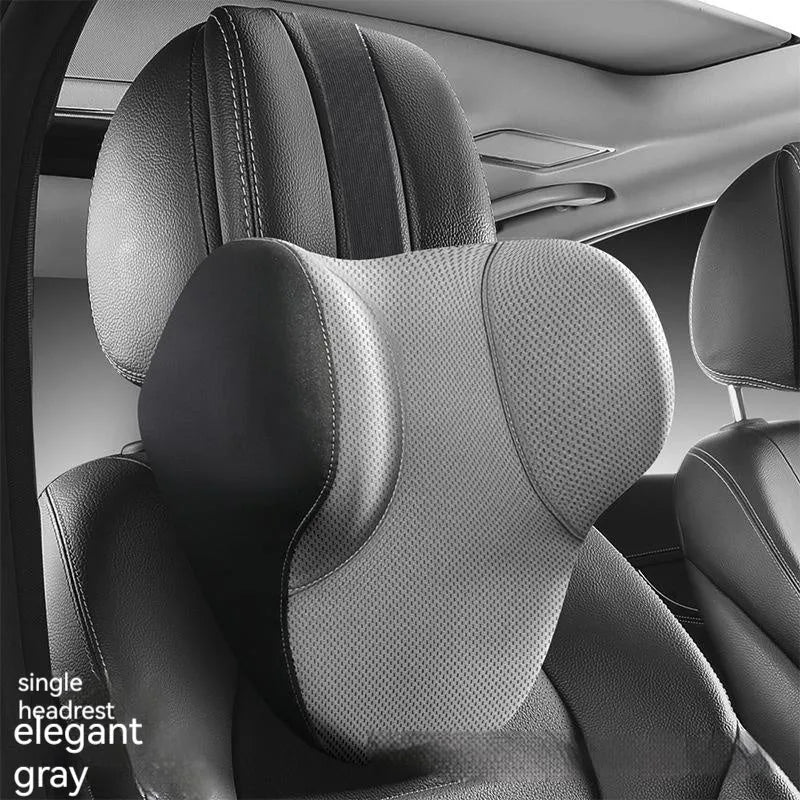 Memory foam car lumbar support pillow and headrest set in knitted fabric with hydrophobic latex filler