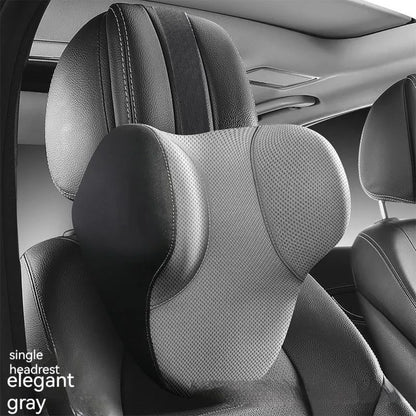 Memory foam car lumbar support pillow and headrest set in knitted fabric with hydrophobic latex filler
