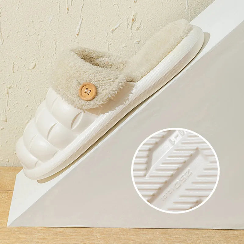 Plaid detachable slippers with EVA sole and plush lining in pink, green, yellow, white, grey, or black