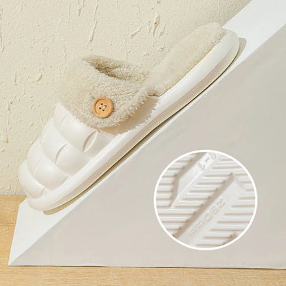 Plaid detachable slippers with EVA sole and plush lining in pink, green, yellow, white, grey, or black