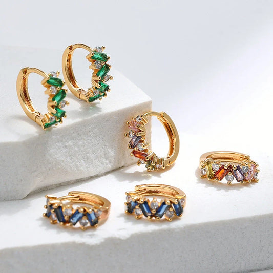 Elegant Leaf Design Zircon Emerald Ear Clips for women, featuring unique inlays and 18K copper material.