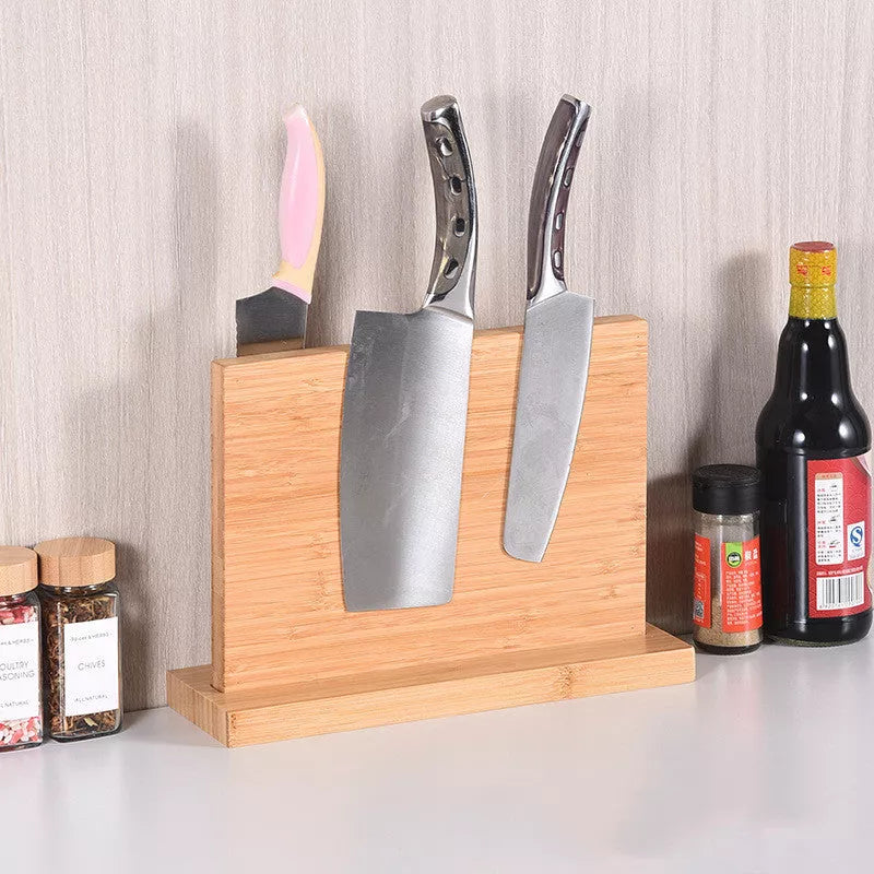 Bamboo wall-mounted magnetic knife holder for modern kitchens