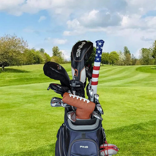 Black PU leather golf push rod case for club protection, showing sleek design and sleeve fit.