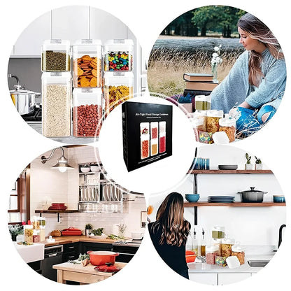 White 6-piece easy lock food storage containers set with 0.5L, 0.8L, 1.2L sizes for flour and sugar, total 1538g