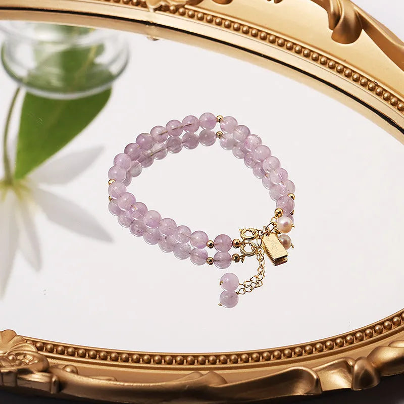 Women's natural crystal bracelet with lavender amethyst stones in dark and light colour options