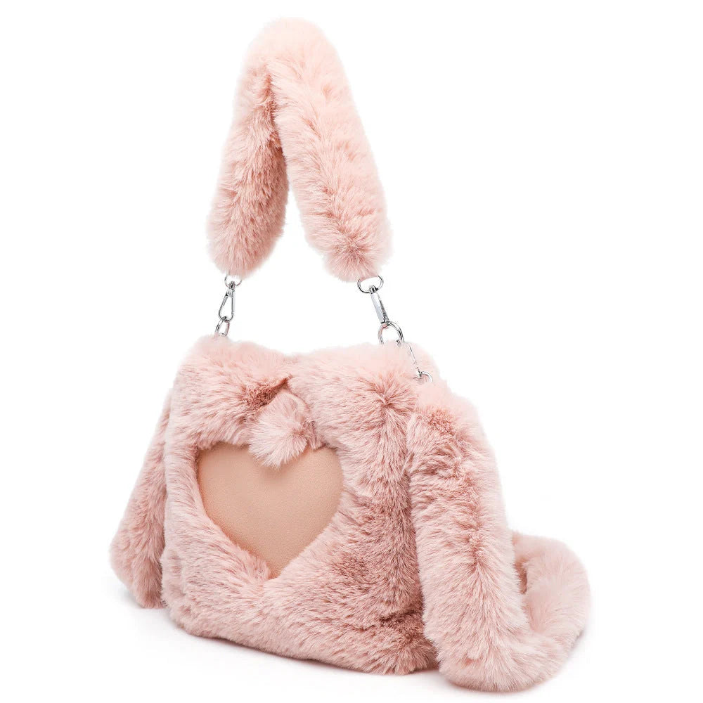 Plush tote bag for women in various colors, including black, brown, white, gray, and pink, with a soft, fluffy exterior and a spacious, versatile design.
