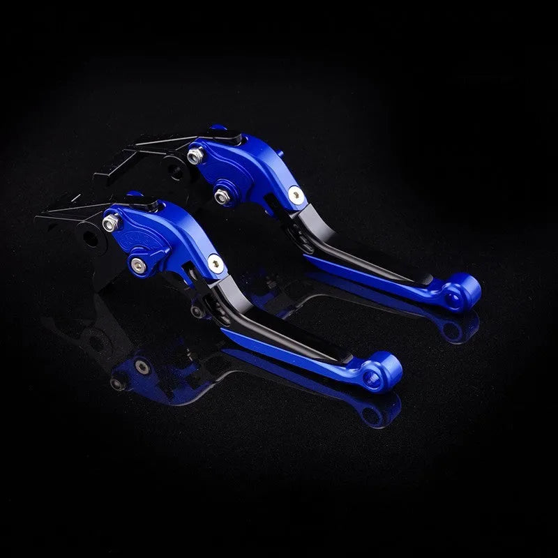 Motorcycle horn handle brake and clutch lever set in anodised metal with adjustable mechanism