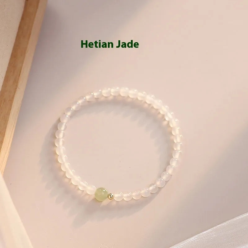 15cm natural white agate women's bracelet with New Chinese style design on wrist