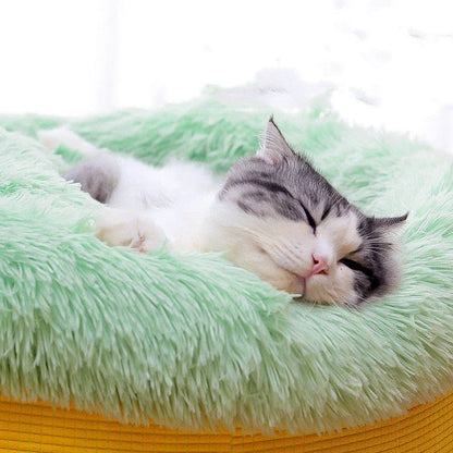Cozy and comfortable plush pet nest in a round, pineapple-inspired design for deep, undisturbed sleep