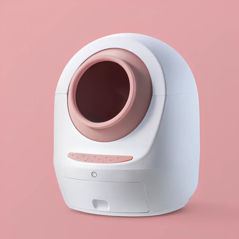 Electric smart cat litter box with WiFi connectivity in blue colour with enclosed design