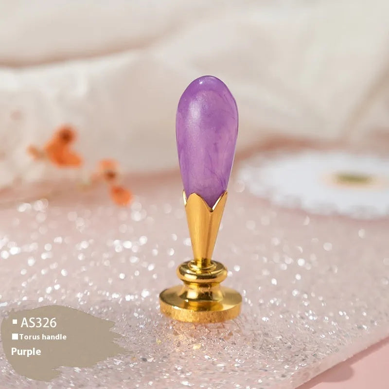 Wooden wax seal handle tool in various designs including lily, pearl cloud, and double dragon styles.
