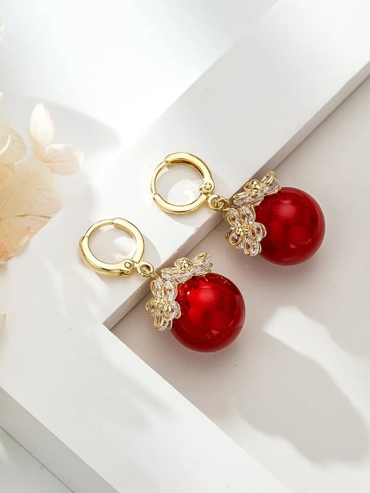 Geometric rose design copper earrings with zircon details in multiple colour options