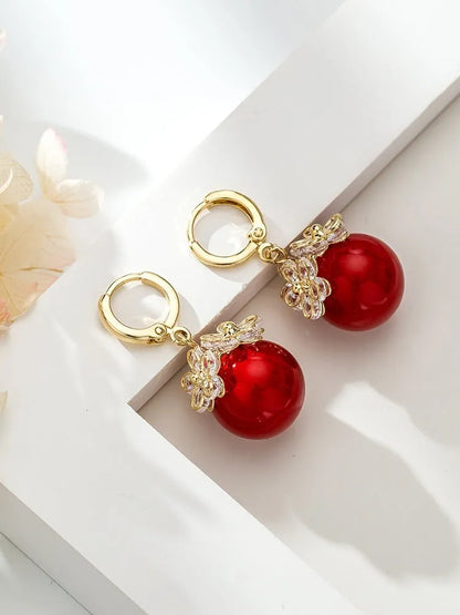 Geometric rose design copper earrings with zircon details in multiple colour options