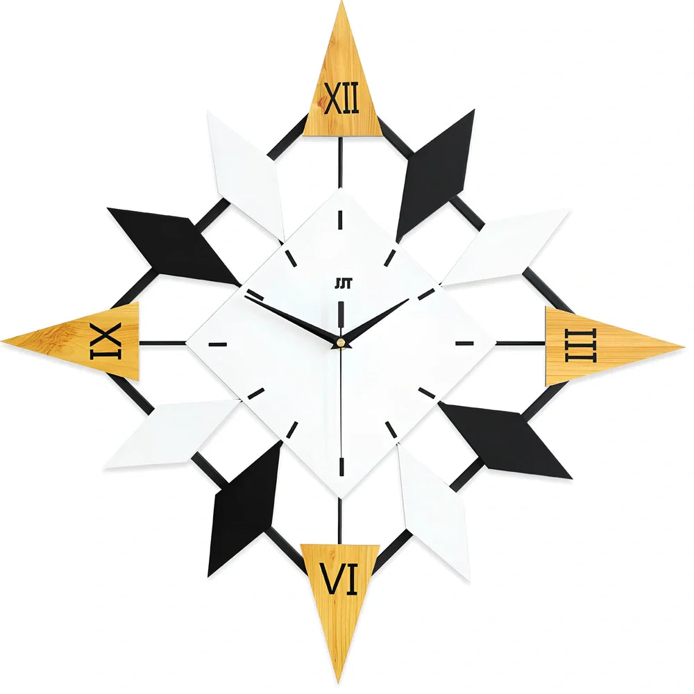 Large diamond pattern wall clock with solid wood dial measuring 60x60cm with silent movement