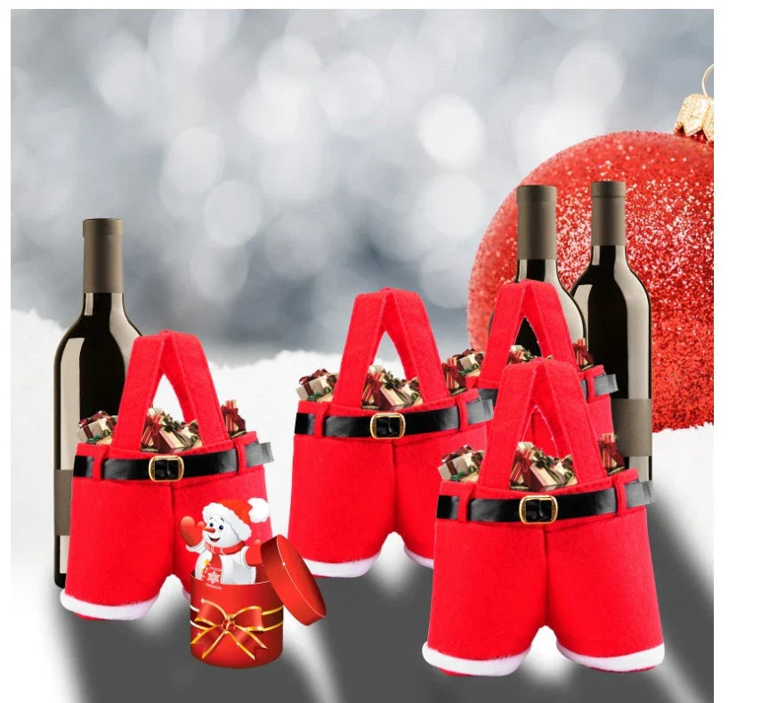 Festive Santa pants-shaped Christmas gift bag made of wool fabric, perfect for holding holiday treats and small gifts