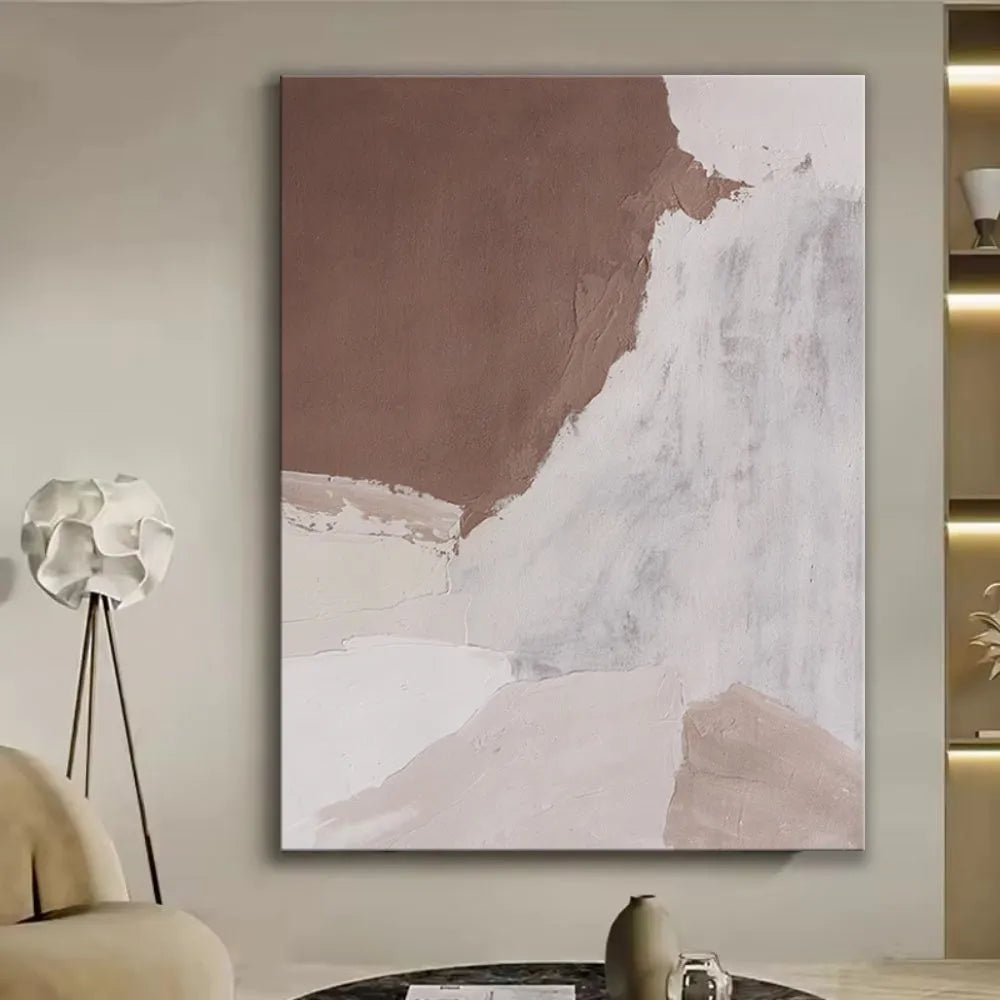 Handmade abstract oil painting on canvas in Morandi colours, rolled frameless wall art for living room or bedroom.