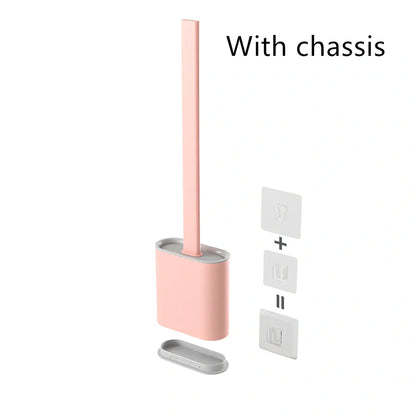 Wall-mounted soft toilet brush with silicone bristles and cover in midnight green colour