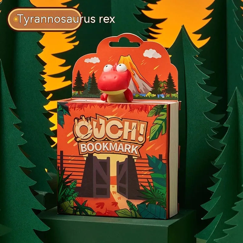 Cultural creative dinosaur bookmark with Tyrannosaurus Rex, Triceratops, Stegosaurus, Parasaurolophus animated designs