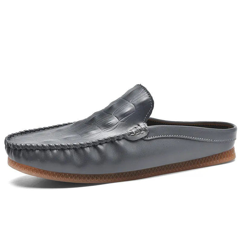 Men's black, grey and yellow summer semi-slippers with rubber soles and breathable artificial PU uppers