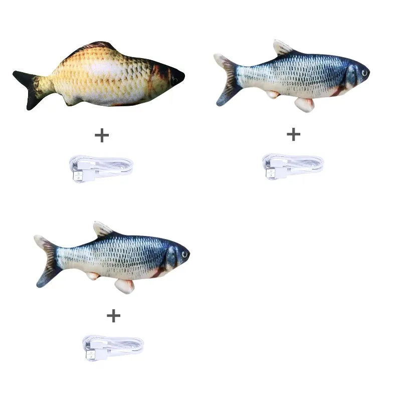 Electronic jumping fish cat toy 30cm length USB rechargeable multicolour PP material