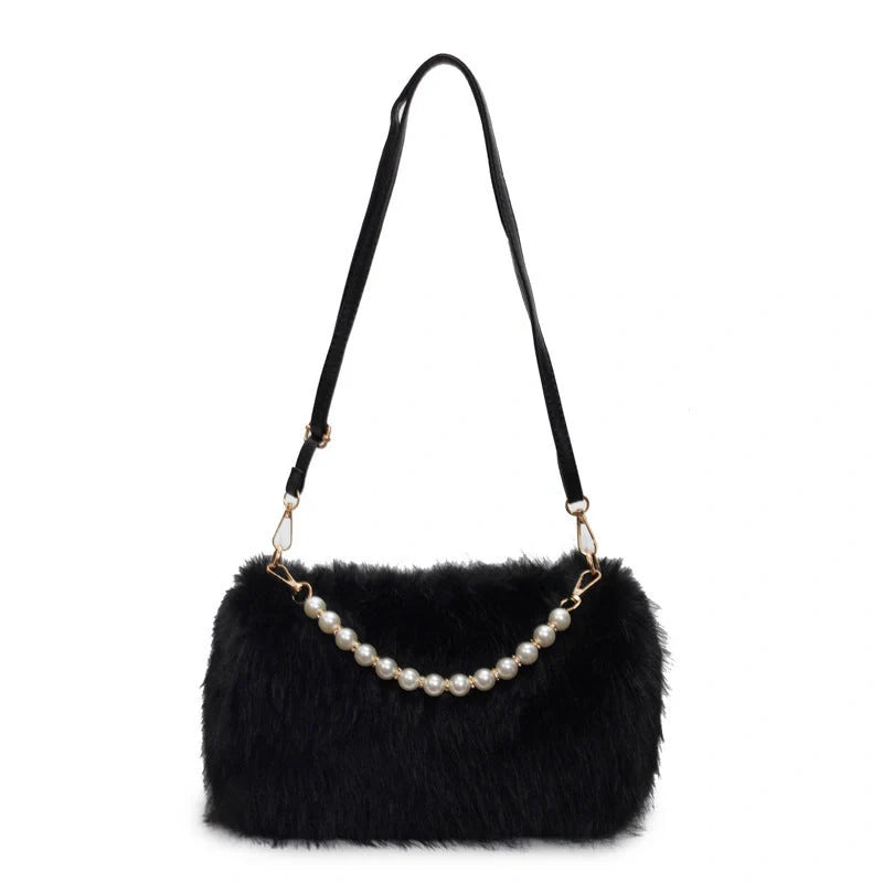 Stylish women's pearl chain crossbody bag in various colors for autumn and winter fashion
