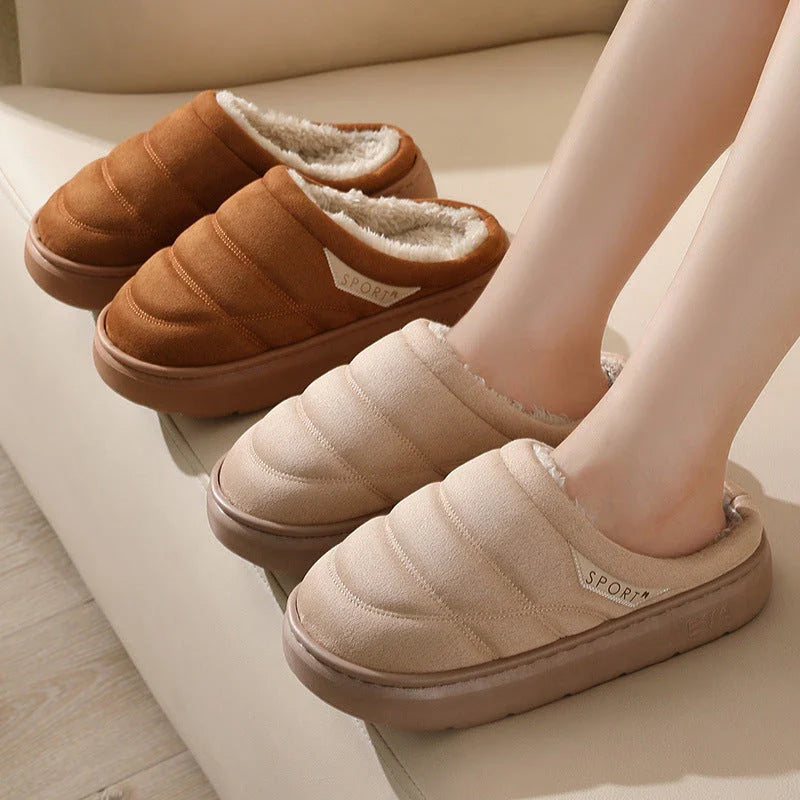 Soft and cozy winter house slippers in a variety of classic colors, featuring plush lining and thick, supportive EVA soles for ultimate indoor comfort and warmth.