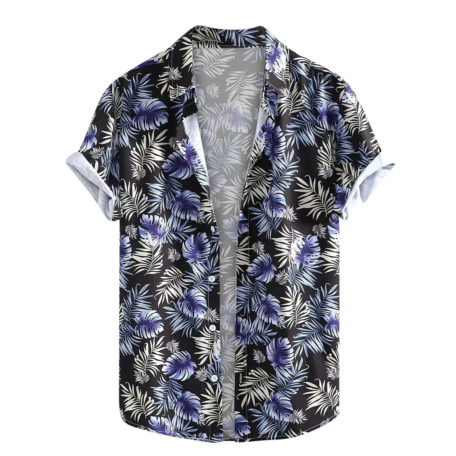 Men's short-sleeved Hawaiian shirt with 3D printed pattern, available in multiple colours and sizes including plus sizes.