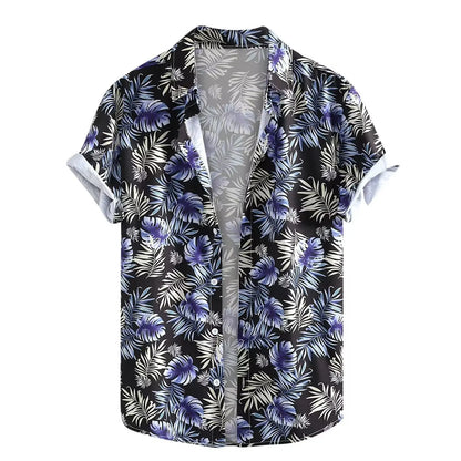 Men's short-sleeved Hawaiian shirt with 3D printed pattern, available in multiple colours and sizes including plus sizes.