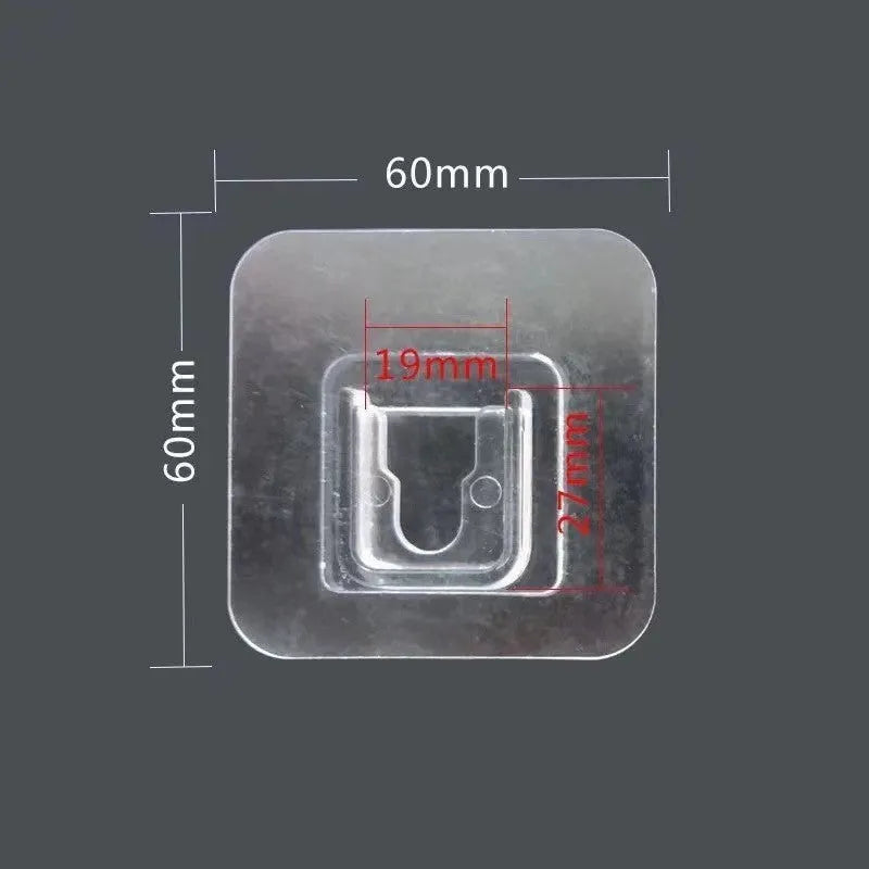 Transparent plastic adhesive snap button hook with double-sided patch, 10kg load, no punching.