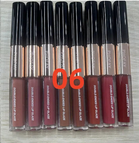 C-L021 double-head non-stick cup lip gloss with two applicator tips and eight colour options