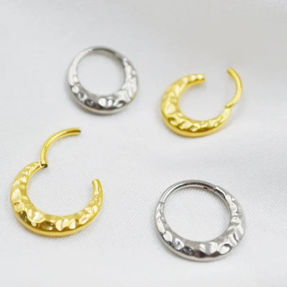 Titanium alloy concave-convex nose ring with carved texture in gold or silver colour, 1.2mm thickness