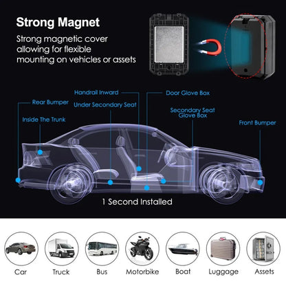 Black GPS car locator device with 6000mAh battery for vehicle tracking.