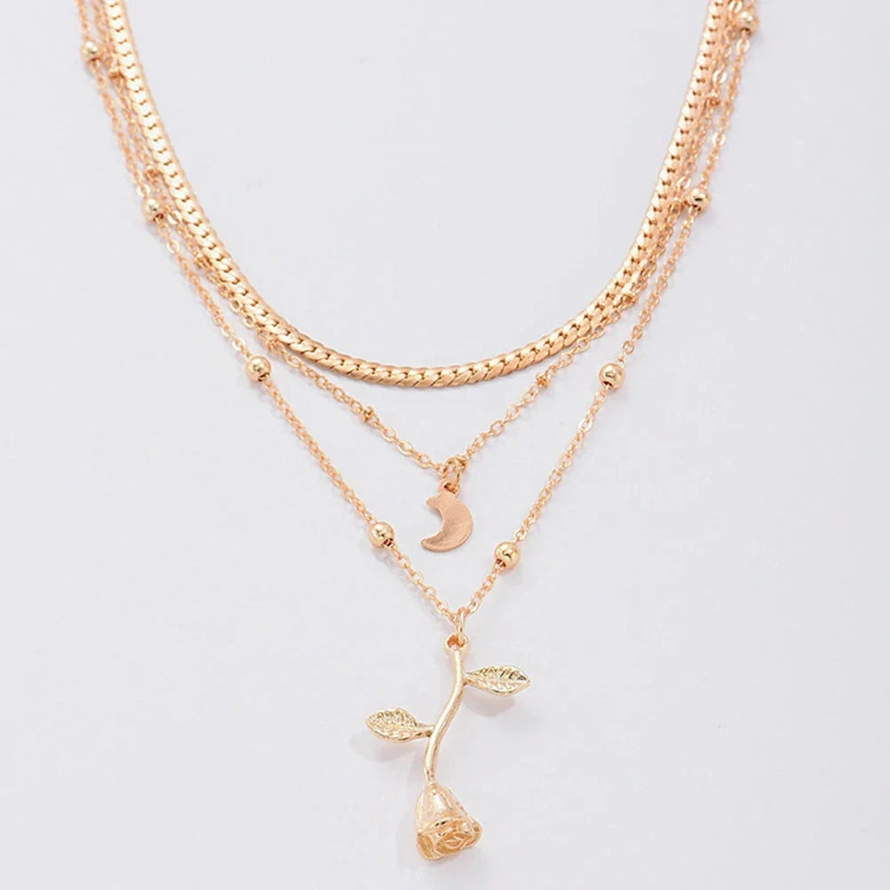 Gold Bohemian Rose Flower Choker Necklace for Women - Elegant Fashion Jewelry