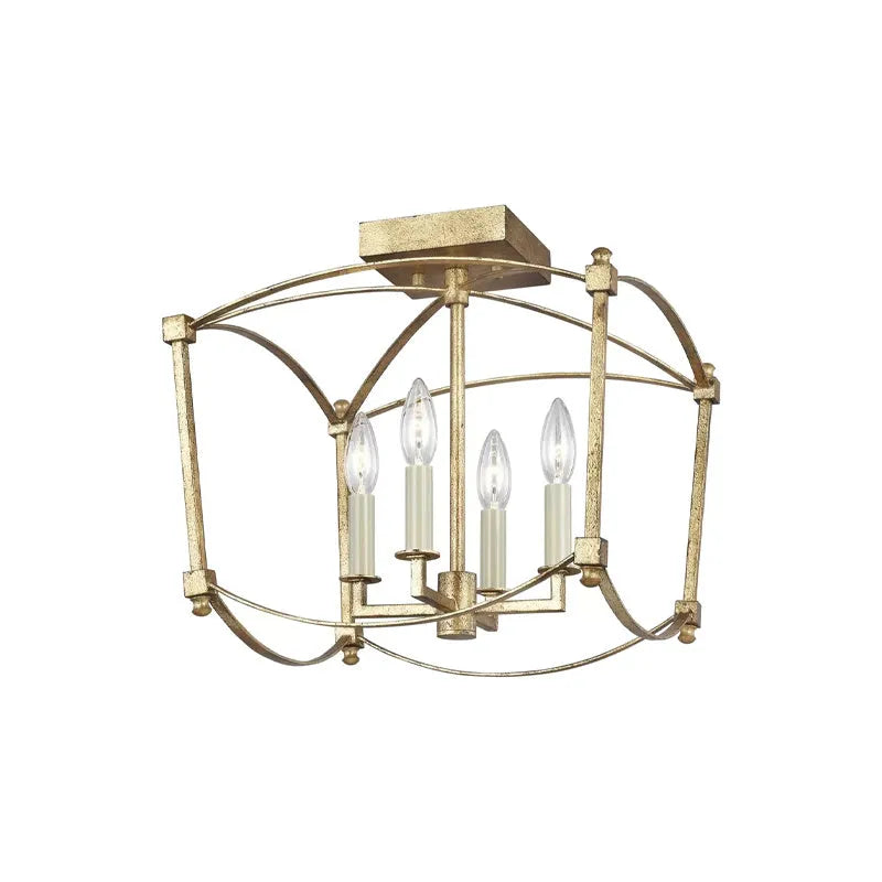 Four-head iron droplight ceiling lamp in gold or black for high stairwell lighting.