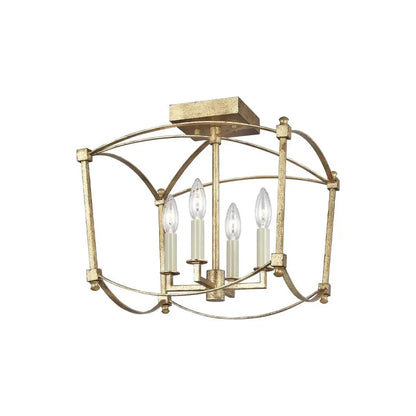 Four-head iron droplight ceiling lamp in gold or black for high stairwell lighting.