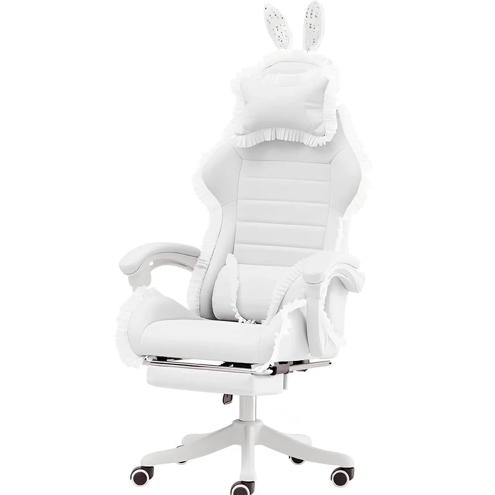 Adjustable height computer gaming chair with swivel base in green lace pattern