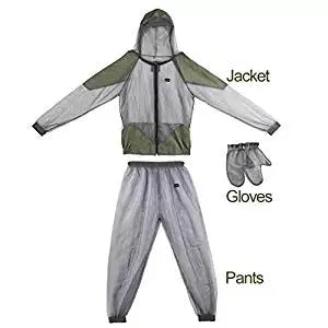 Grey plaid mesh anti-mosquito jacket for outdoor cycling hiking camping fishing, unisex sizes M to XXXL